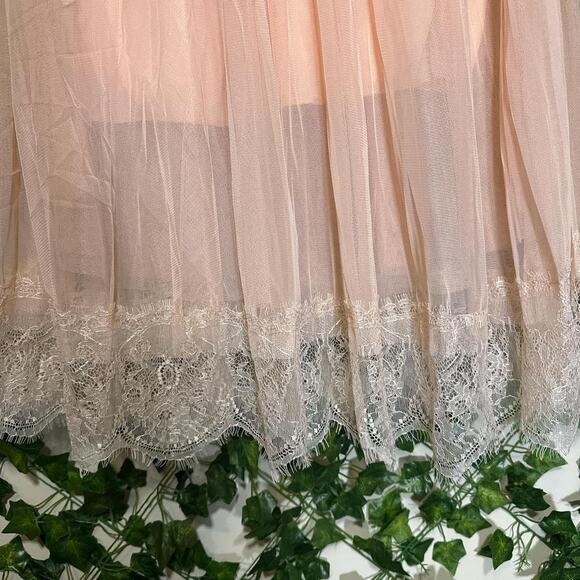 Pink Coral Mesh and Lace Maxi Skirt - Picture 2 of 3